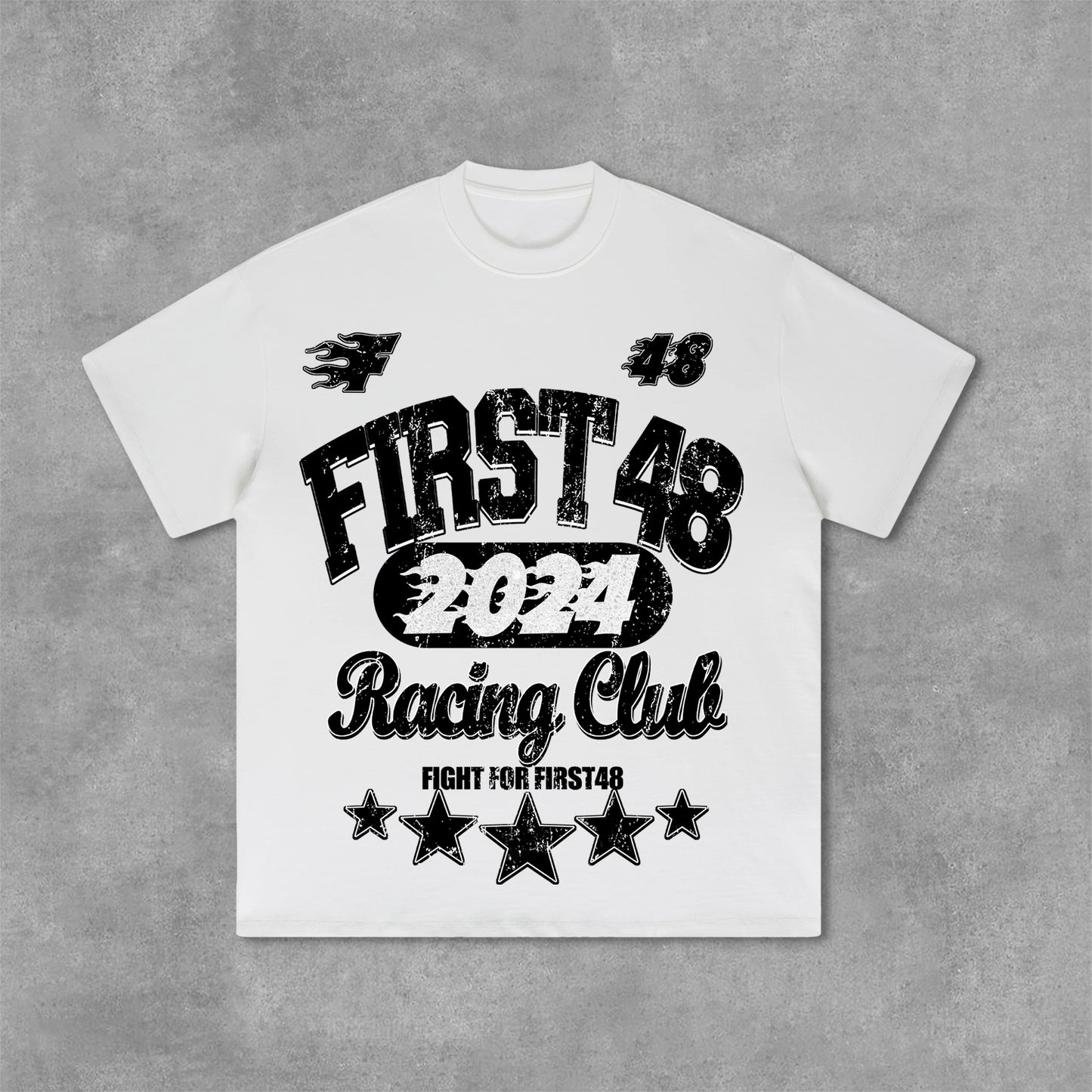 Vercoo Vintage Street First48 Racing Graphic Print Cotton T-Shirt