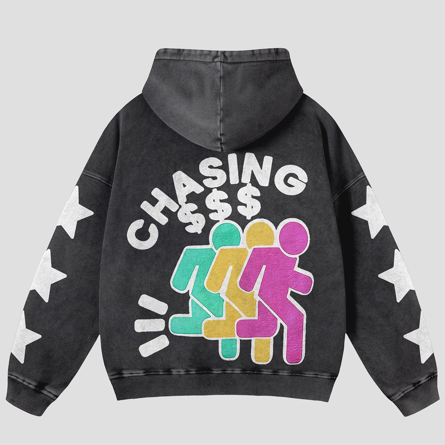 Vintage Chasing Money Graphic Acid Washed Oversized Hoodie