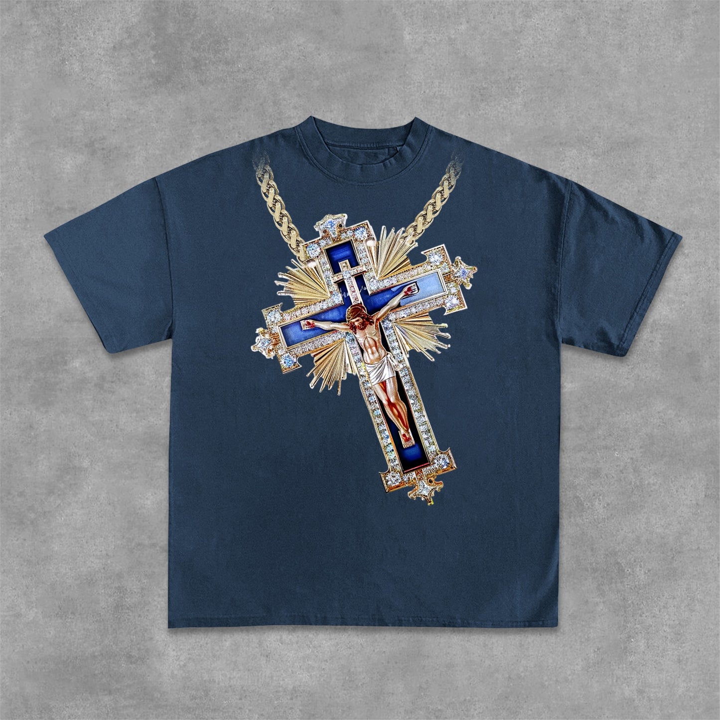 Christianity & Cross Necklace & Jesus Print Cotton T-Shirt