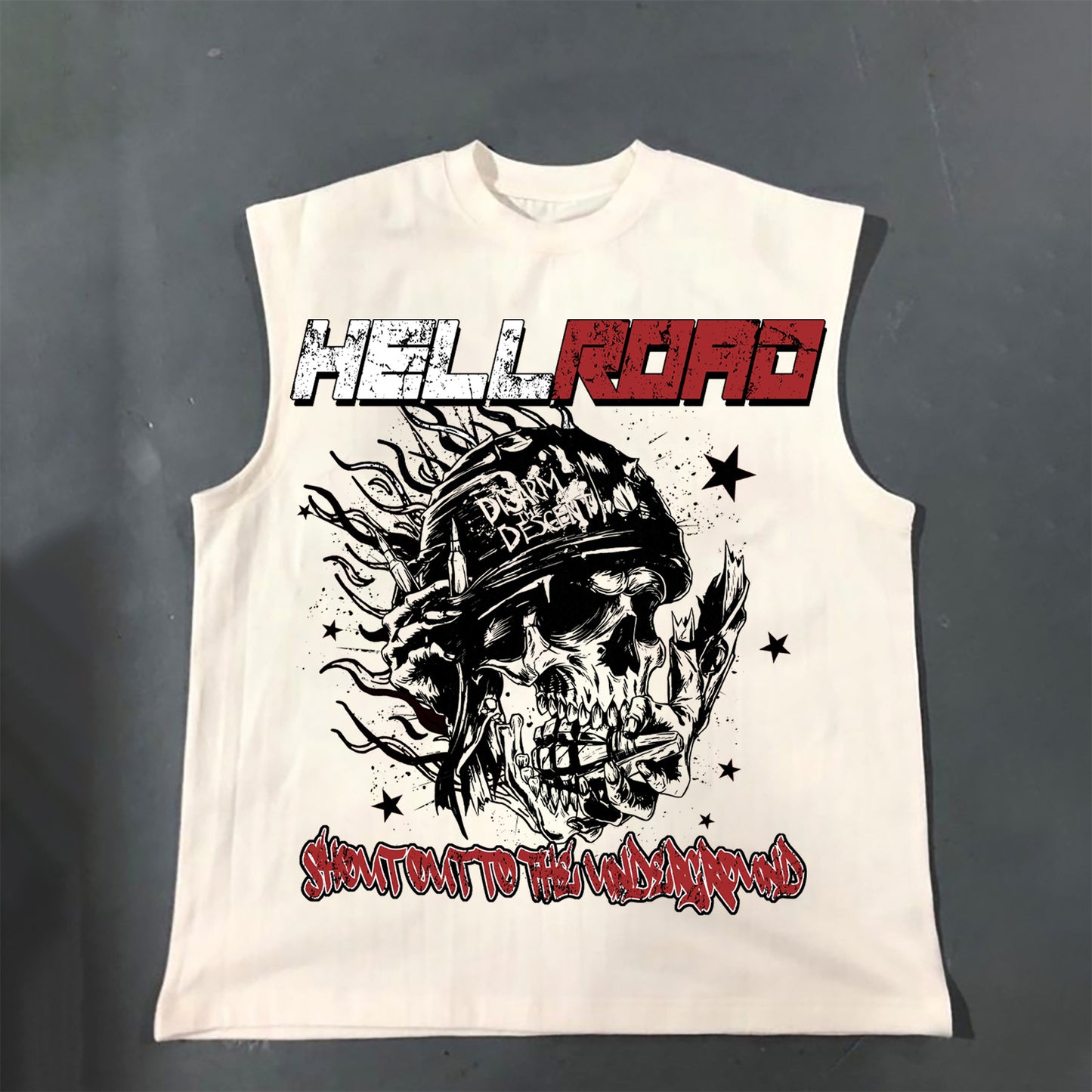 Casual Hell Road Retro Star Flame Skull Print Cotton Tank Top