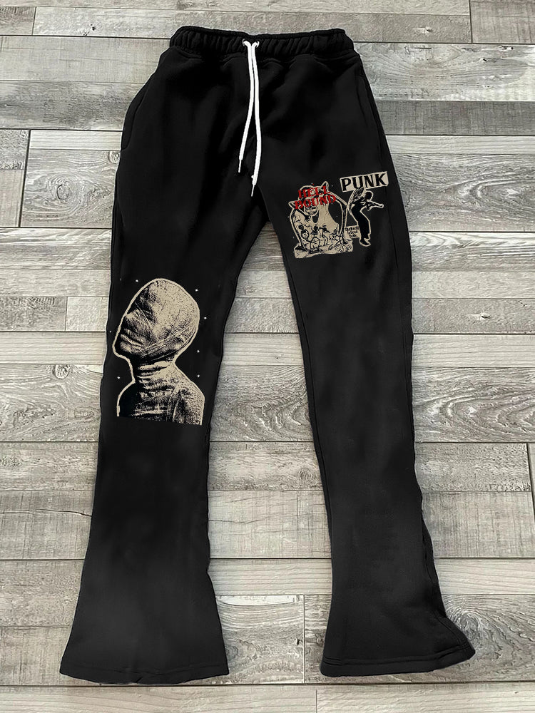 Vercoo Vintage Mummy Street Print Graphic Men's Flared Pants