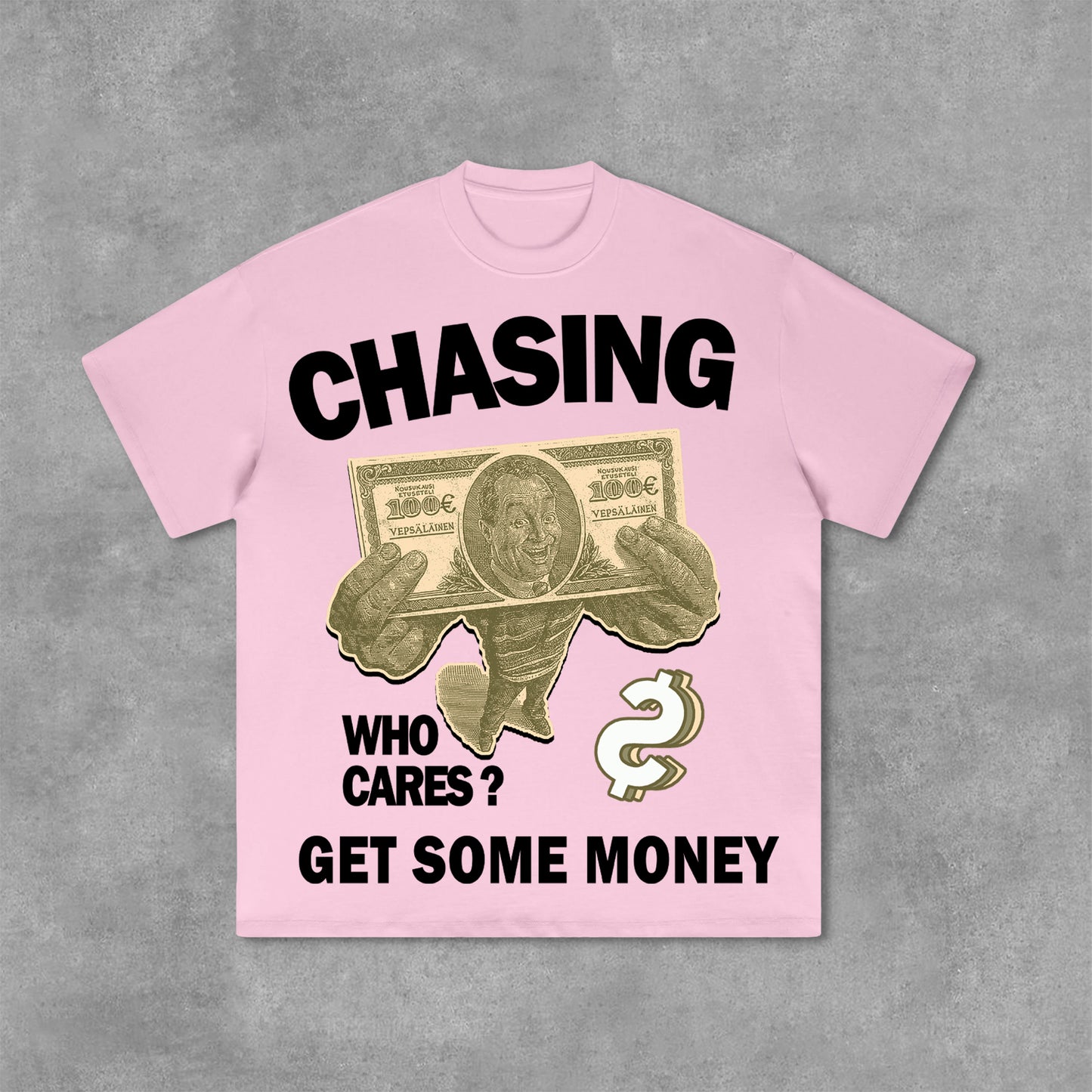 Vintage Chasing Money Graphic Print Cotton T-Shirt