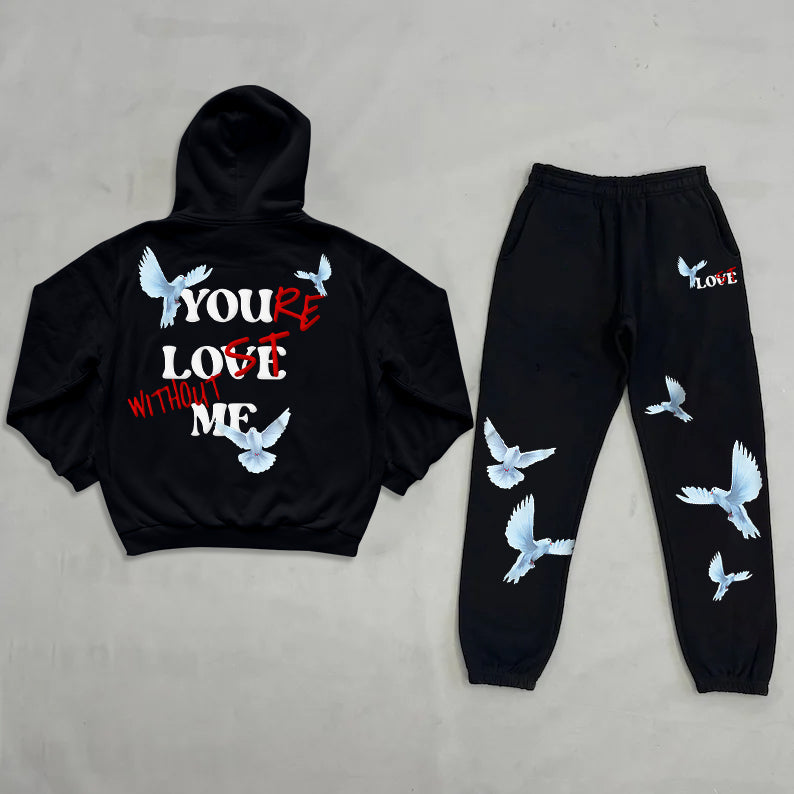 Vercoo You're Lost Without Me Dove Graphic Tracksuit Unisex Men's Hoodie & Sweatpants