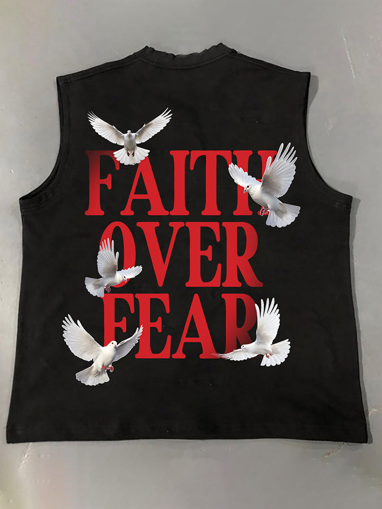 Men's Stylish Faith Over Fear Print Cotton Tank Top