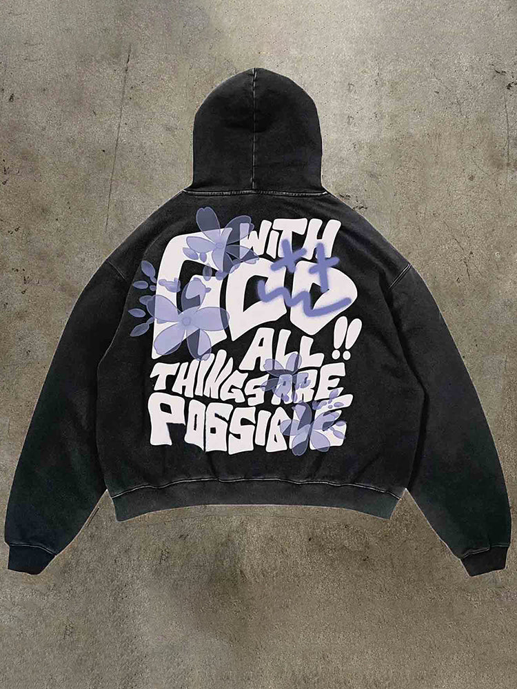 Vercoo Vintage Unisex God With All Graphic Acid Washed Oversized Hoodie