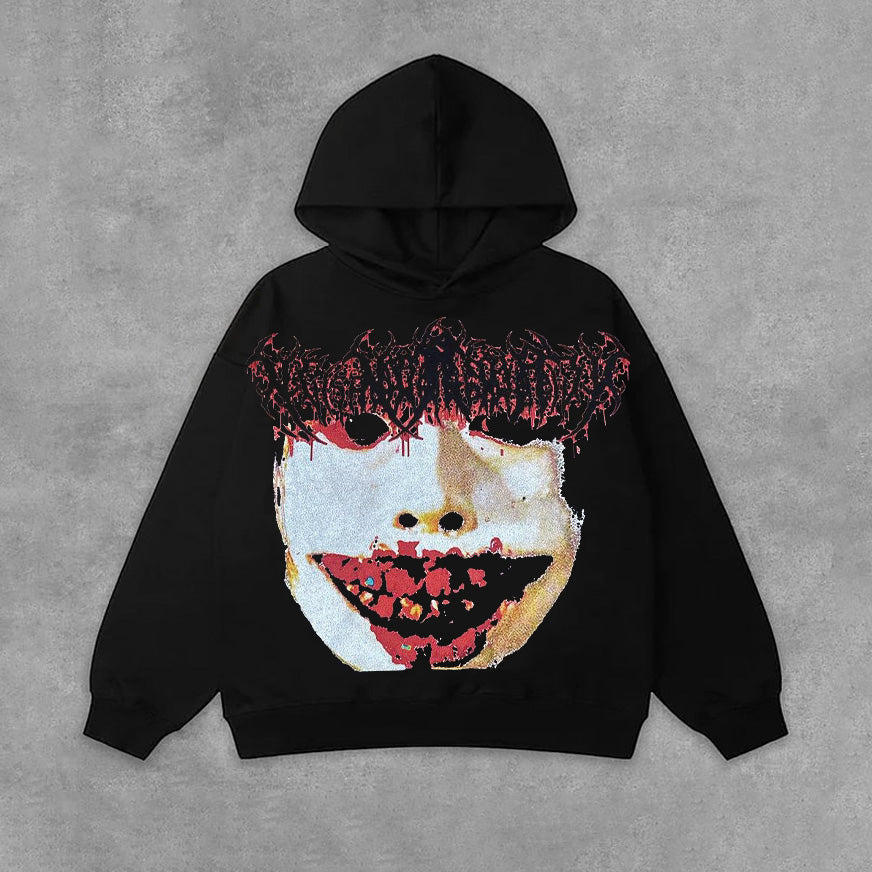 Vintage Y2k Harajuku Cry Graphics Simple Pocketless Hoodie