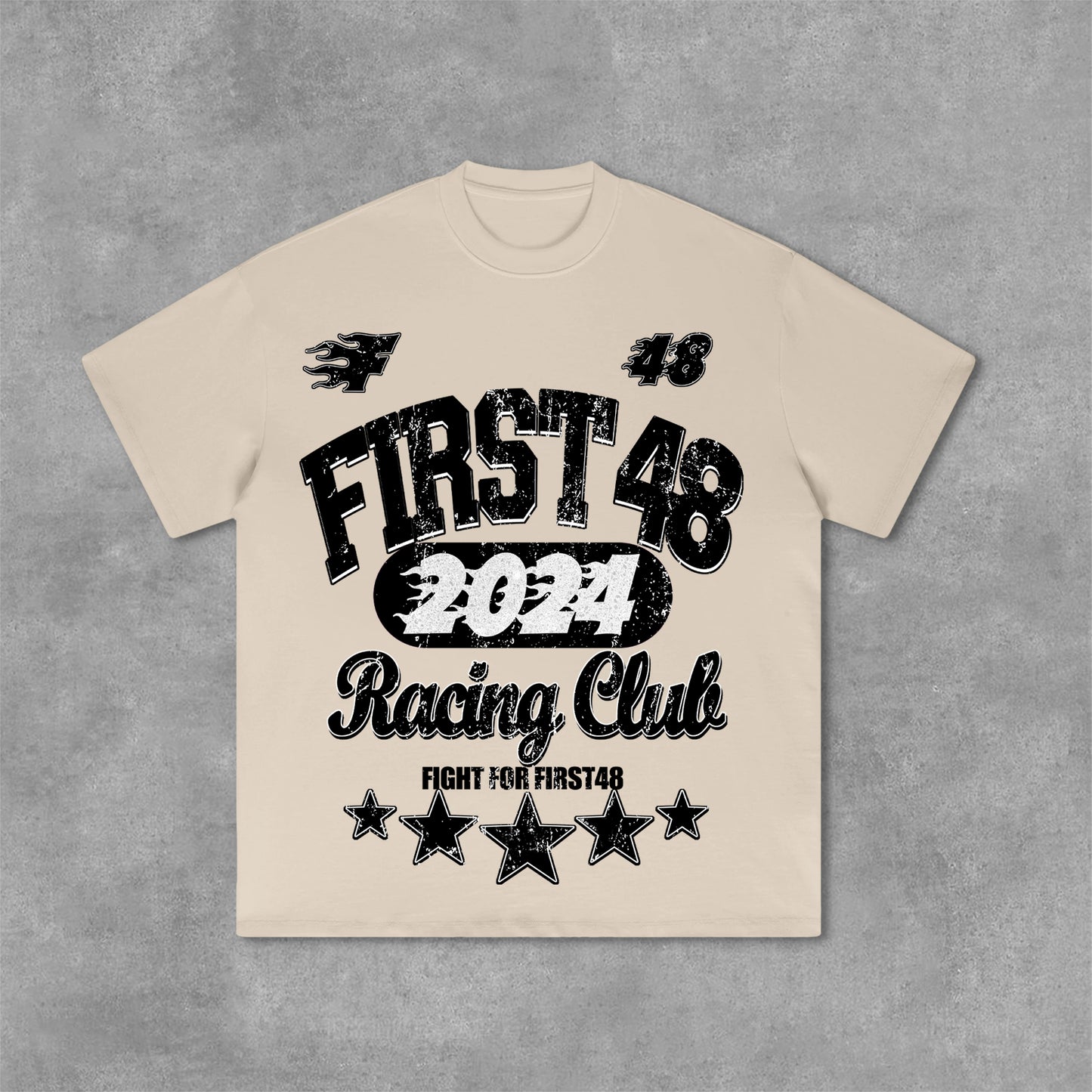 Vercoo Vintage Street First48 Racing Graphic Print Cotton T-Shirt