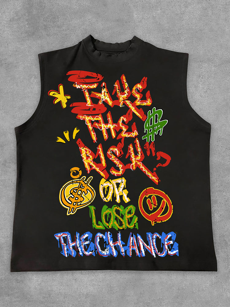 Vercoo Vintage Take The Risk Or Lose The Chance Graphic Print Cotton Tank Top