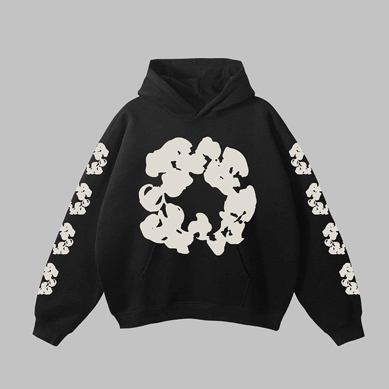 Essential Flower Wreath Graphic Print Pocket Hoodie