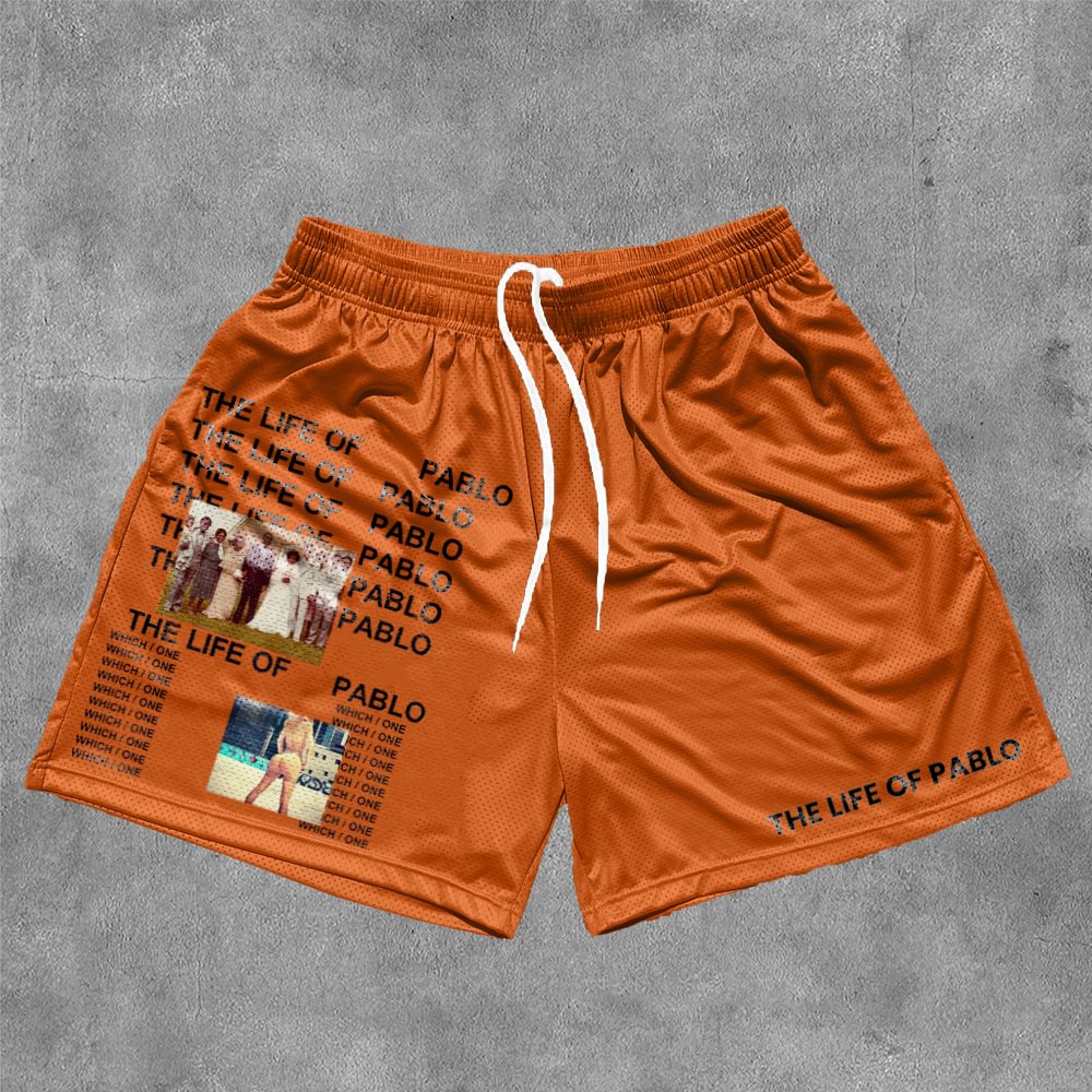 Vercoo Vintage The Life Of Pablo Graphics Mesh Shorts