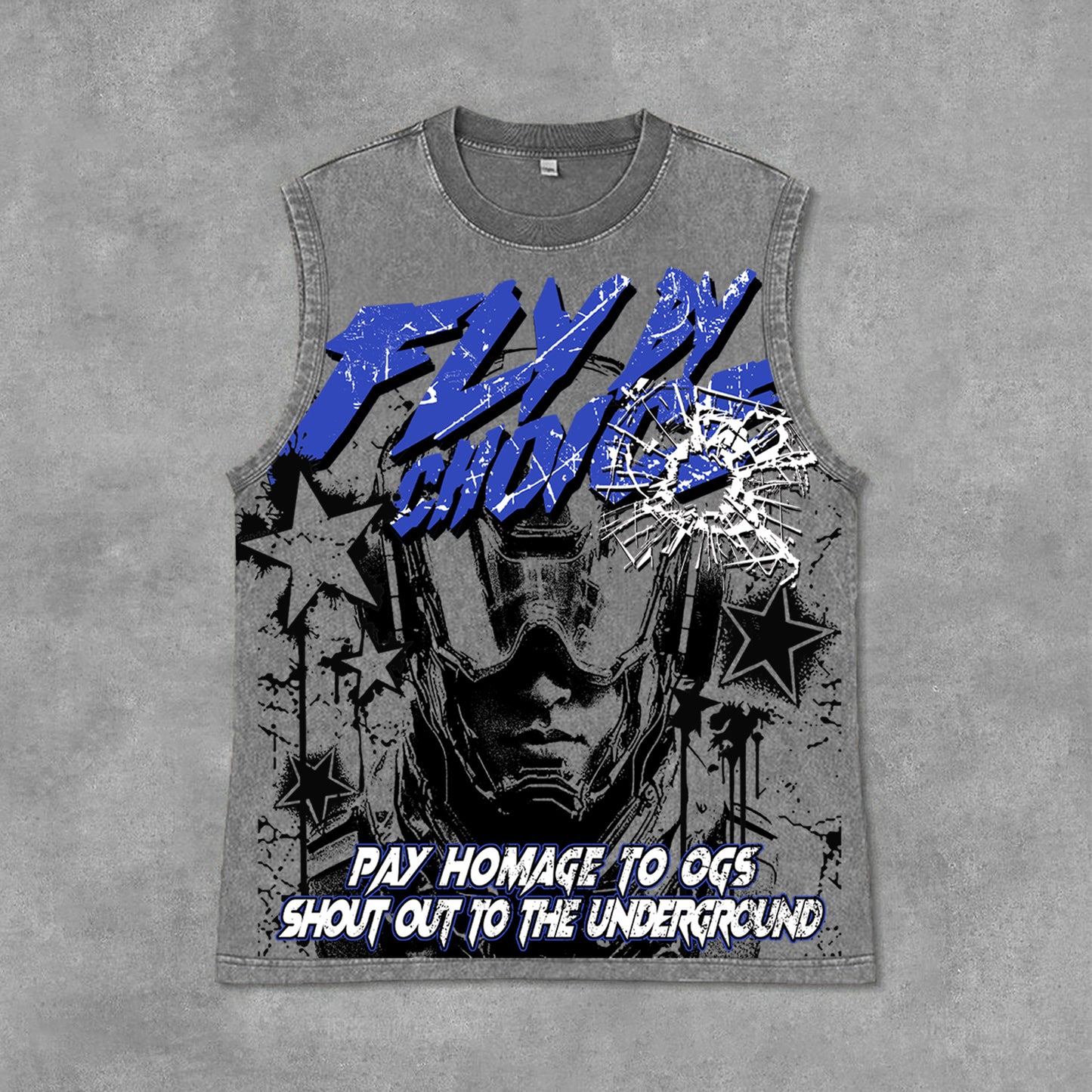 Fly By Choice Graphic Print Acid Washed Sleeveless Tank Top