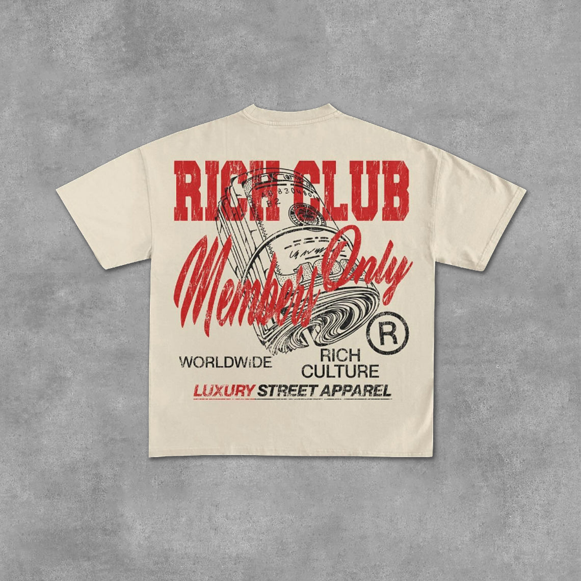 Vintage Rich Club Members Only Art Graphic Cotton T-Shirt