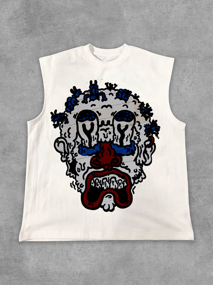 Vintage Clown Graphic Print Cotton Tank Top