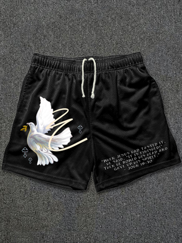 Dove Of Peace Print Mesh Shorts