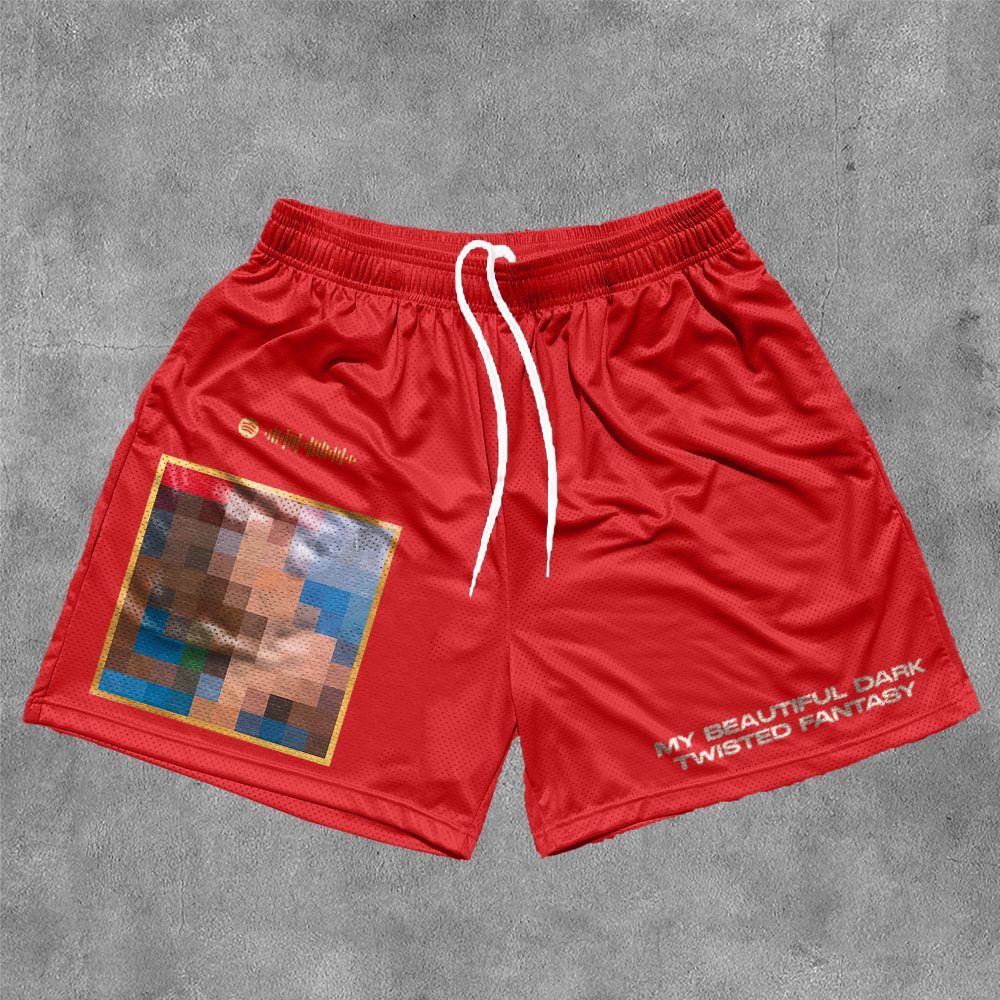 Vercoo Vintage My Beautiful Dark Twisted Fantasy Graphics Mesh Shorts