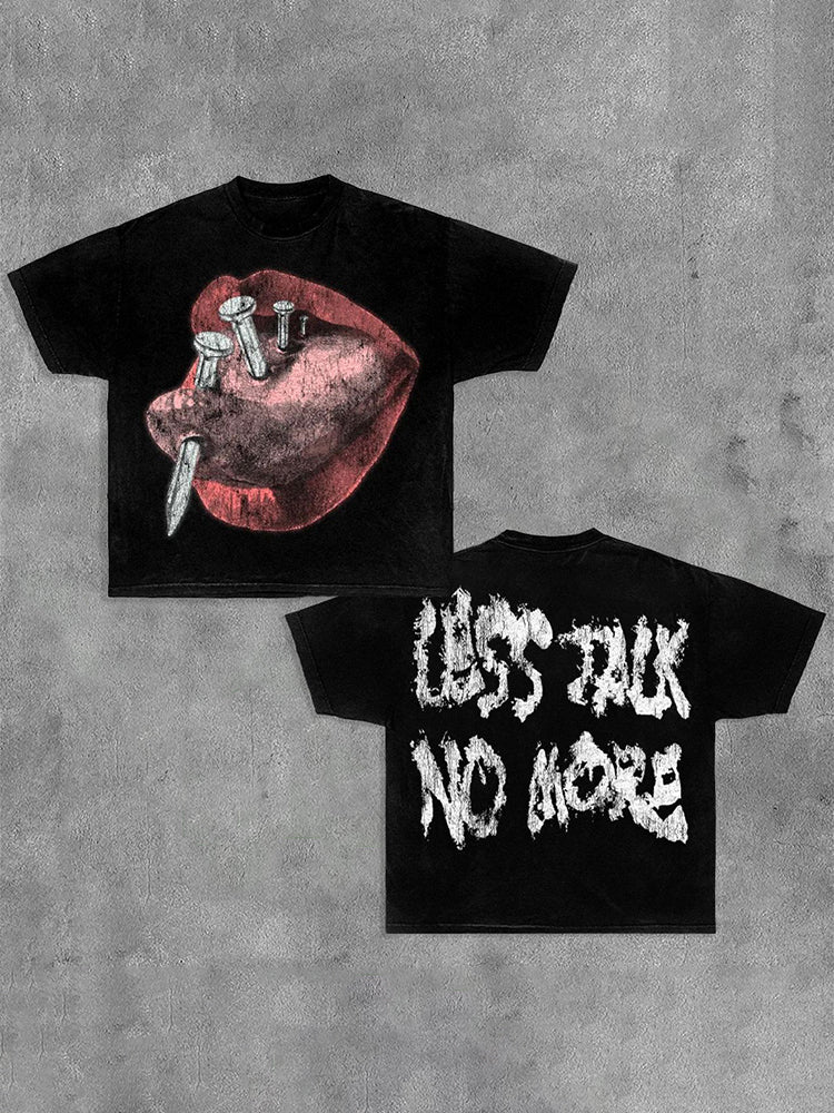 Less Talk No More Lips Graphics Printed Cotton T-Shirt