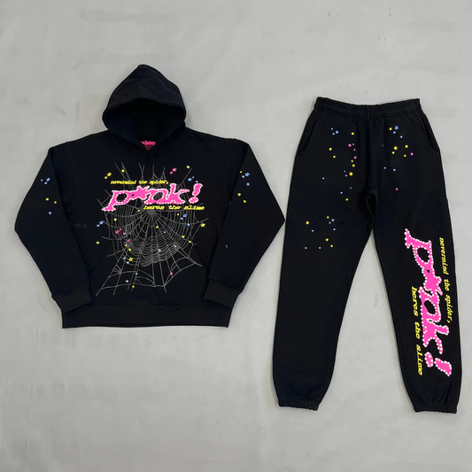 Vercoo Y2k Spider Web Graphic Punk Hoodie Tracksuit & Sweatpants