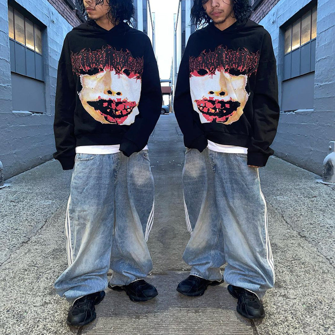 Vintage Y2k Harajuku Cry Graphics Simple Pocketless Hoodie