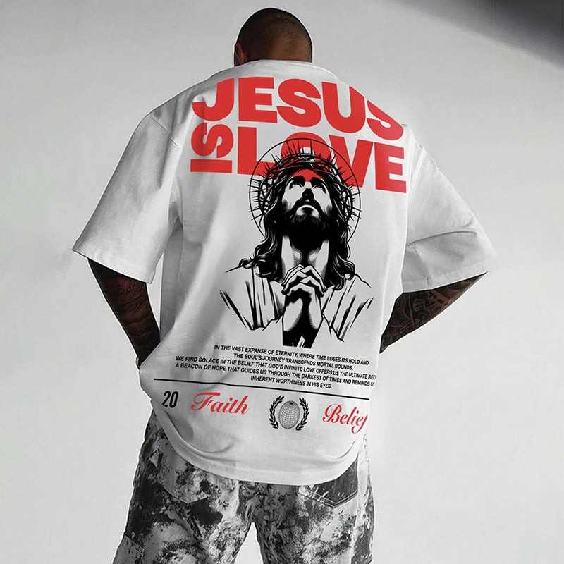 Jesus God Gospel Prayer Letters - Jesus Is Love - Pattern Print Cotton T-Shirt