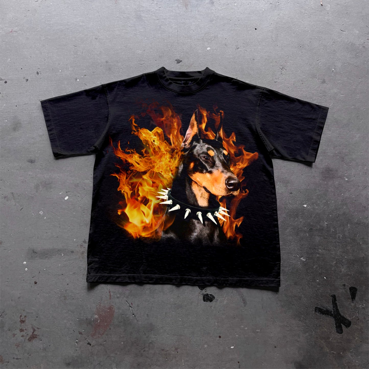 Hell City - Flame Dobern Printed Graphic Cotton Casual T-Shirt