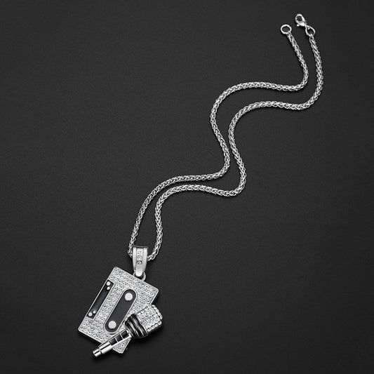 Hip Hop Diamond Tape Microphone Pendant Necklace