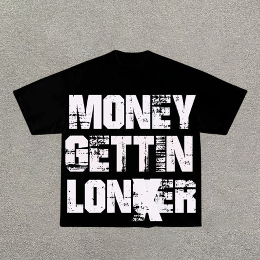 Vercoo Vintage Money Getting Longer Graphic Cotton T-Shirt