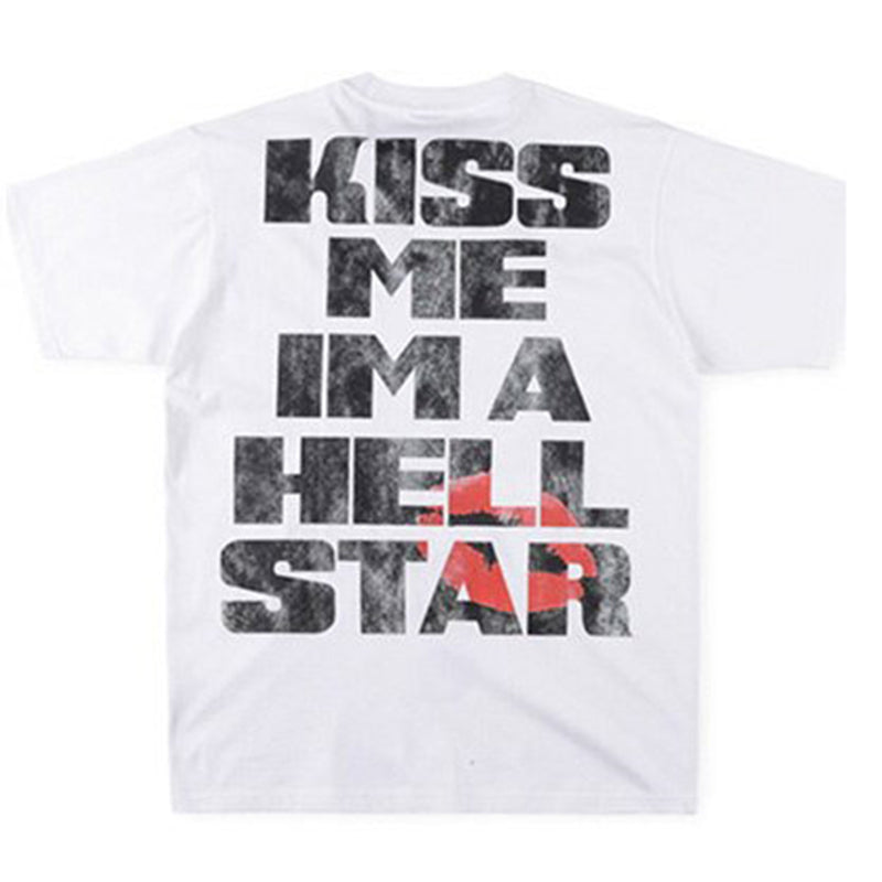 Vercoo Vintage Kiss Me In Hell Star Graphic Cotton T-Shirt