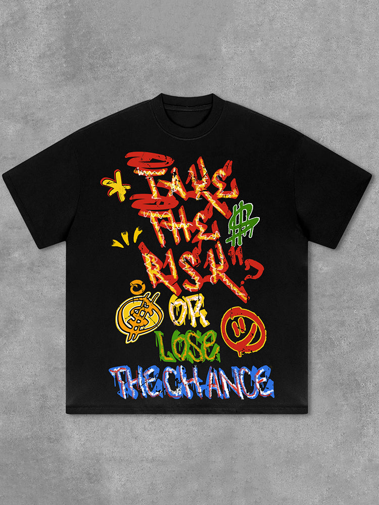 Vercoo Vintage Take The Risk Or Lose The Chance Graphic Print Cotton T-Shirt