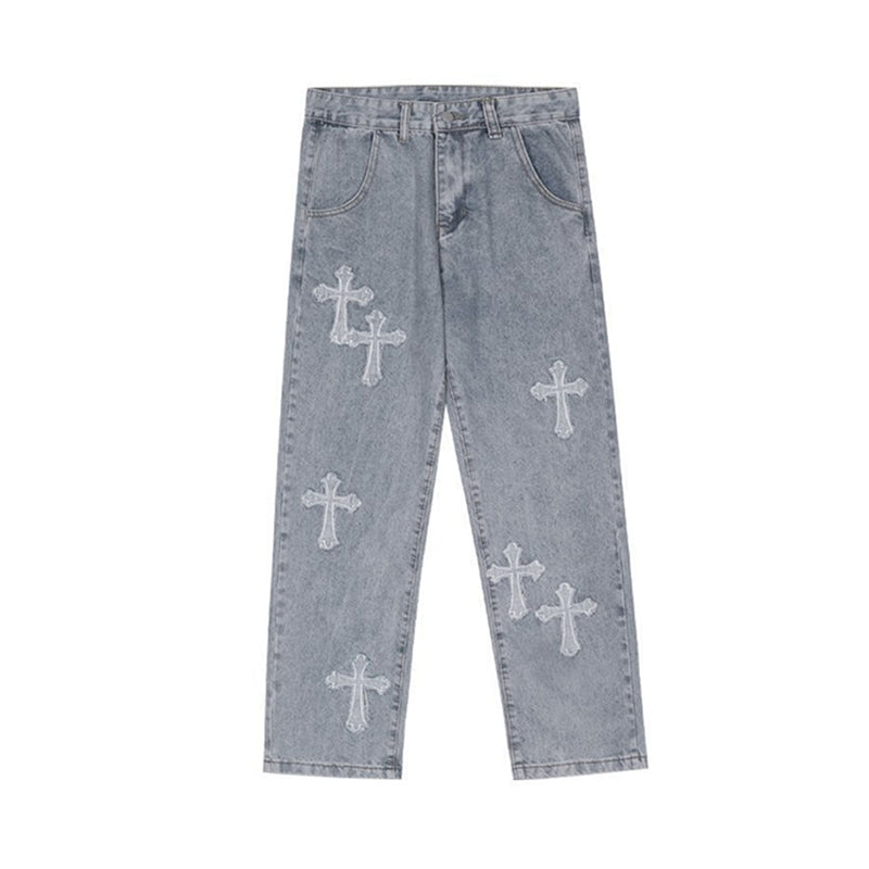 Men's Stylish Cross Cross Patch Street Jeans