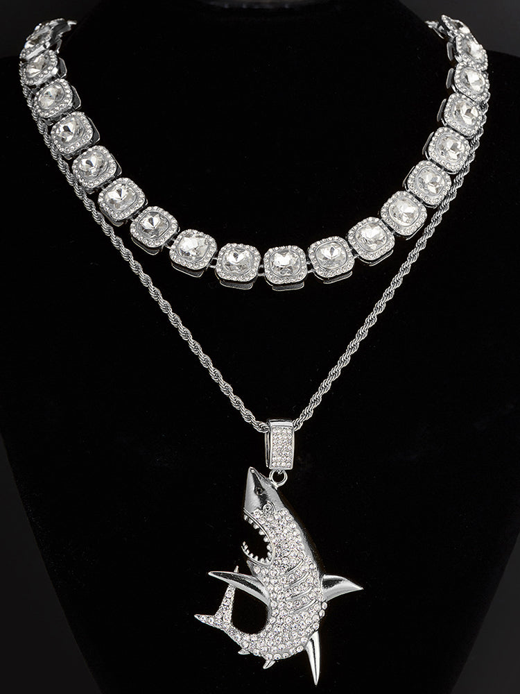 Hip Hop Punk Shark Diamond Rock Candy Necklace