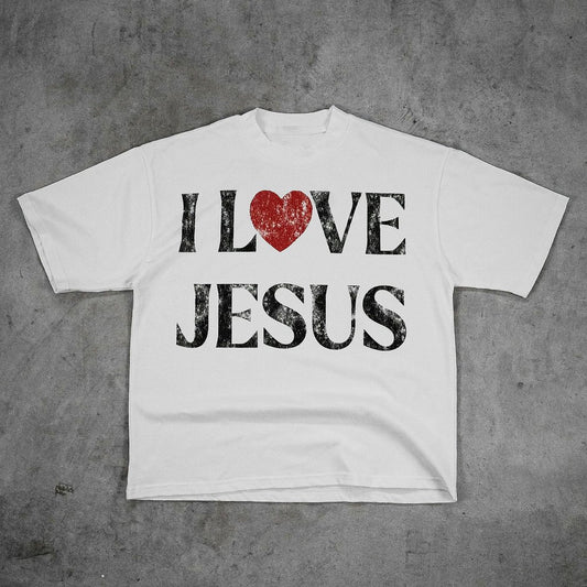 Vercoo “I Love Jesus” Print Cotton T-Shirt