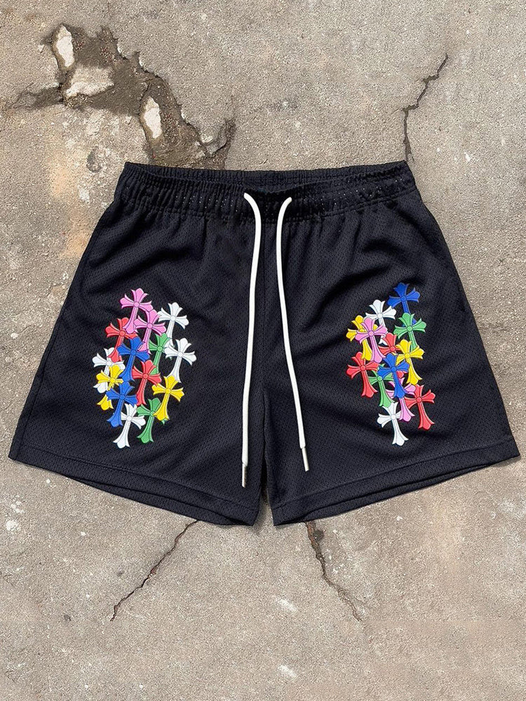 Cross Trendy Print Mesh Shorts