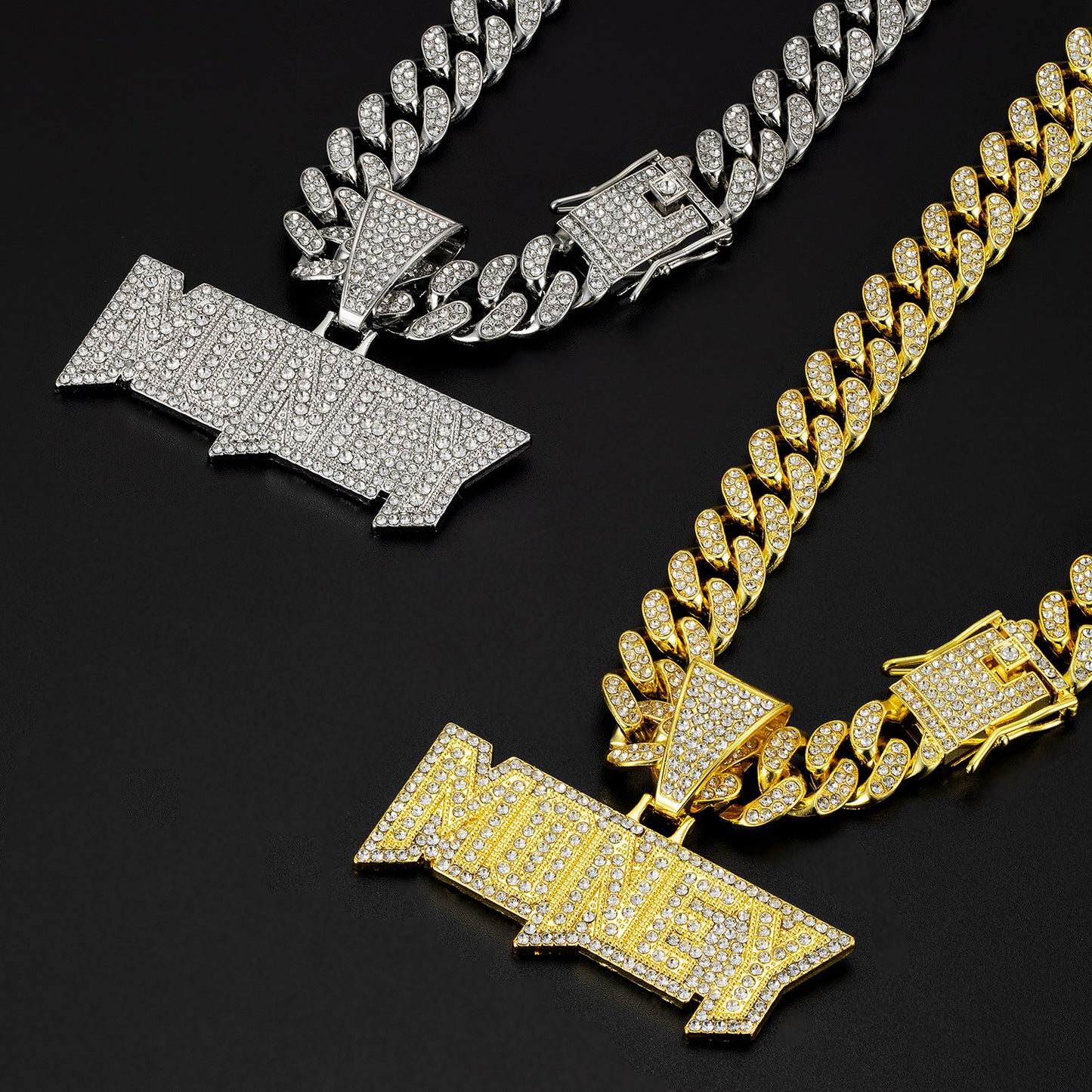 Hip Hop Alloy Diamond Money Letter Pendant Cuban Necklace