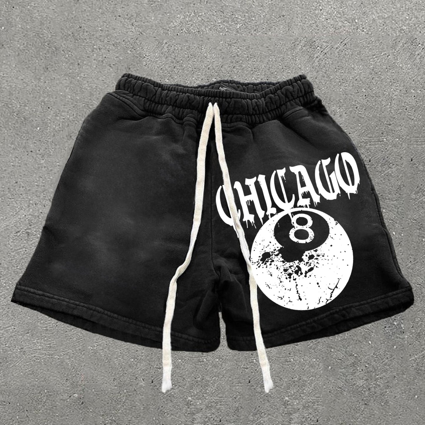 Casual Chicago 8 Ball Print Drawstring Shorts