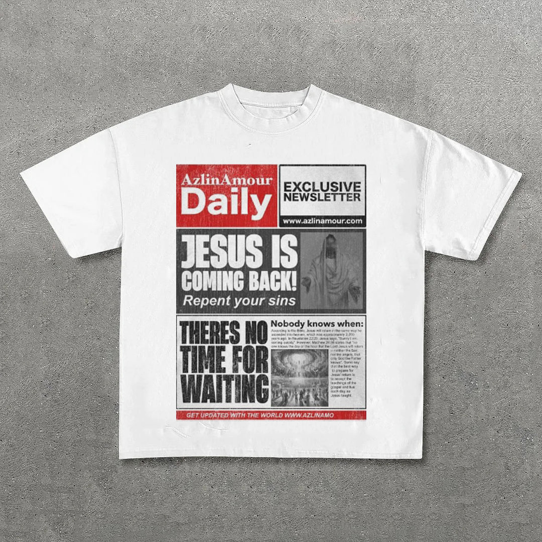 Vercoo Vintage Jesus Is Coming Back Graphic 100% Cotton Short Sleeve T-Shirt