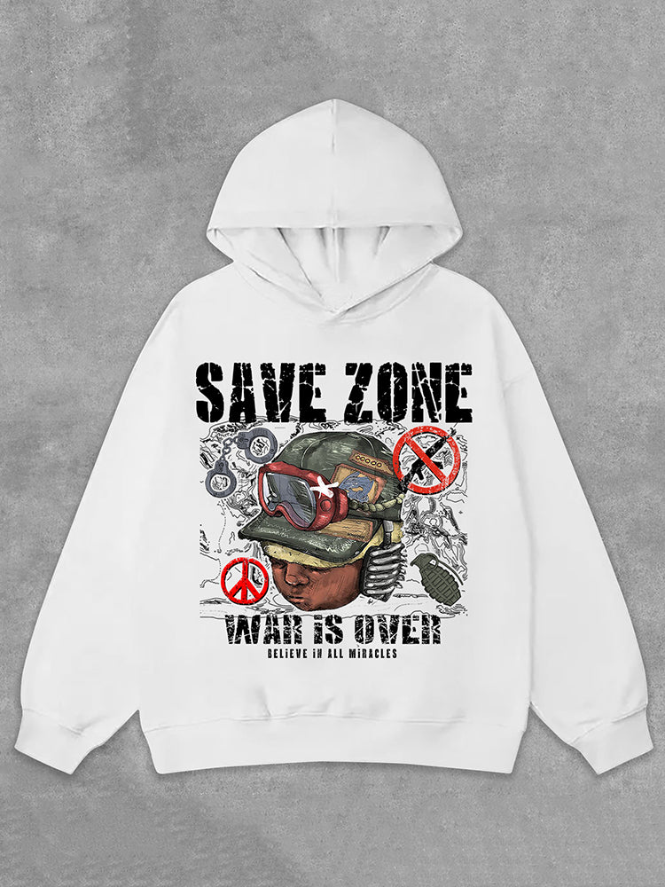 Vercoo War Is Over Flame Boy Graphic Print Side Pockets Hoodie