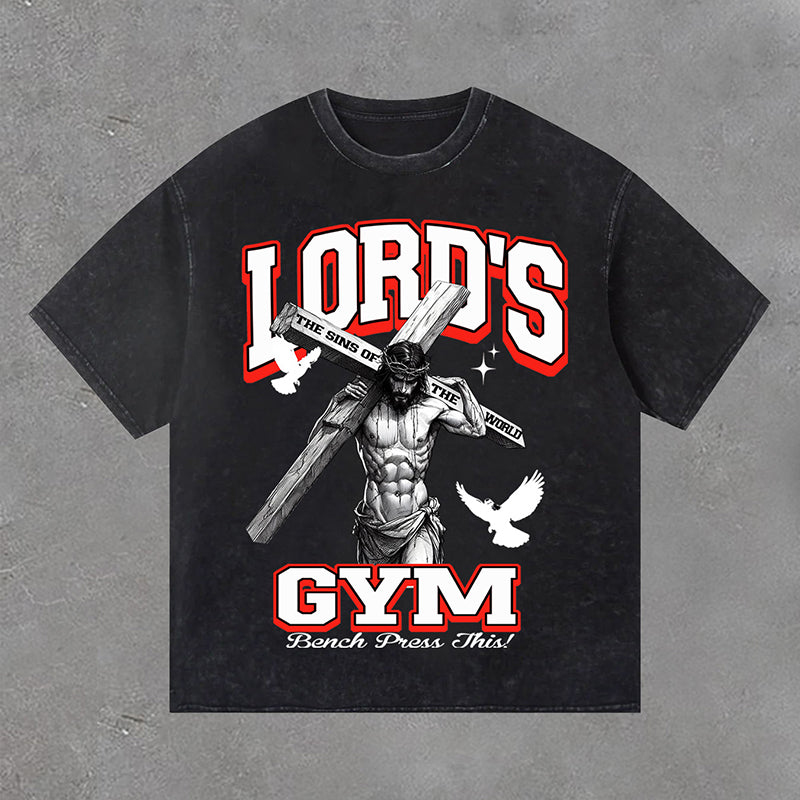 Lord's Gym Print Acid Washed Retro T-Shirt