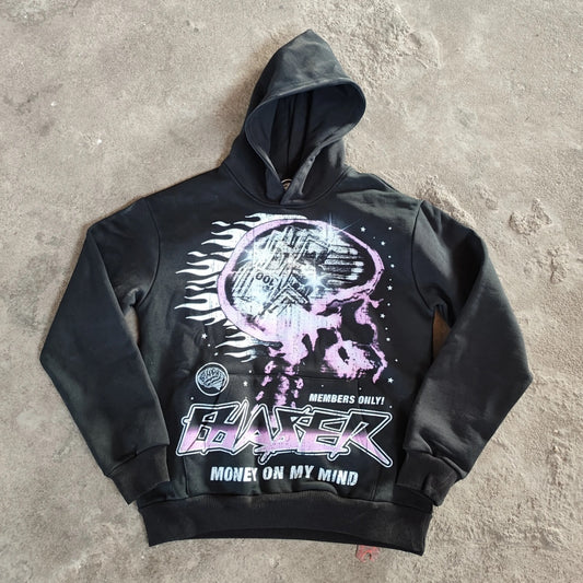 Vercoo Vintage Money On My Mind Skull Graphic Cotton Hoodie