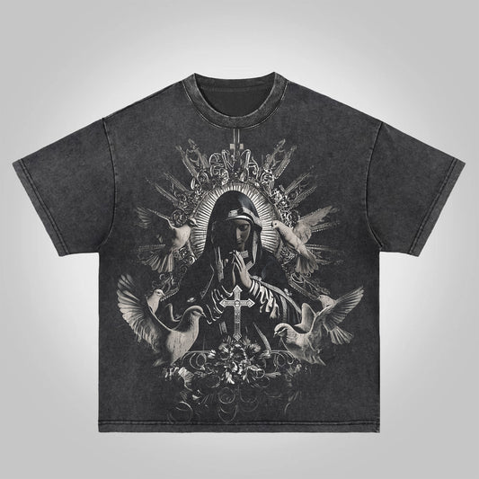 Vercoo Virgin Mary Praying Acid Washed T-shirt