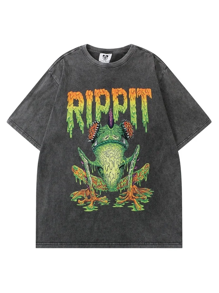 Vintage Frog Graffiti Men's Hip Hop Streetwear Short Sleeve T-Shirts