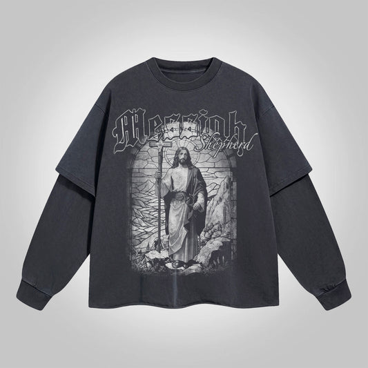 Vercoo Vintage Jesus Graphics Cotton Double Layer T-Shirt