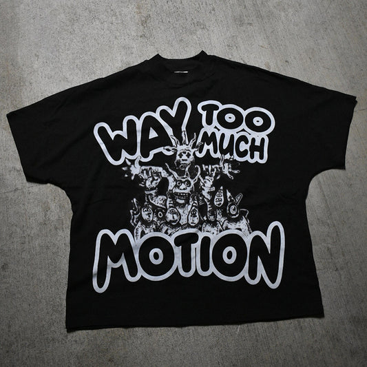 Vintage Way Too Much Motion Graphics Printed Cotton T-Shirt