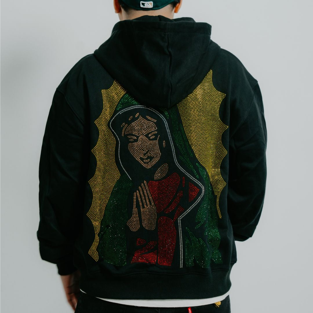 Vercoo Virgencita Rhinestone Pattern Hoodie