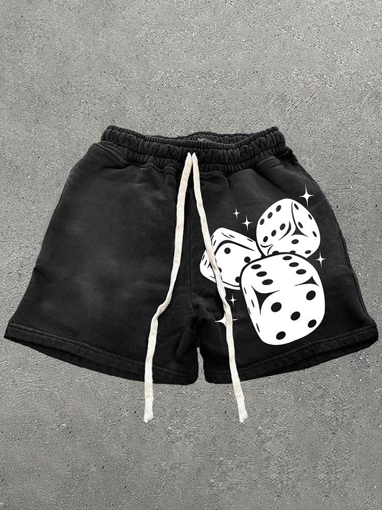 Fun Dice Print Drawstring Street Shorts