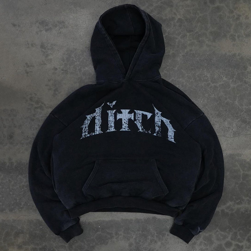 Vingate Ditch Graphic Acid Washed Oversized Hoodie