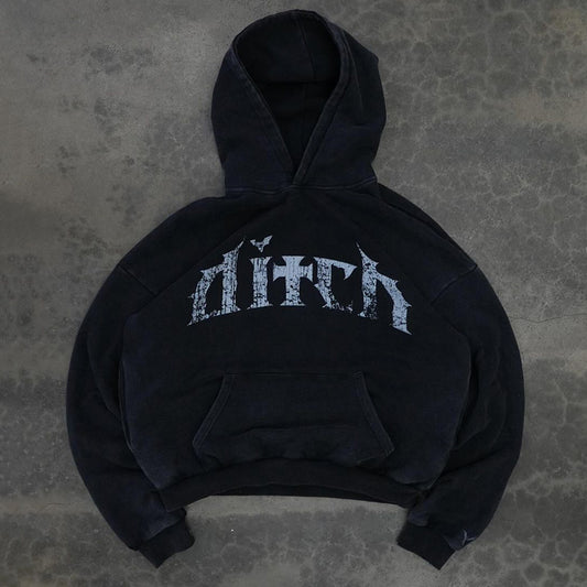 Vingate Ditch Graphic Acid Washed Oversized Hoodie