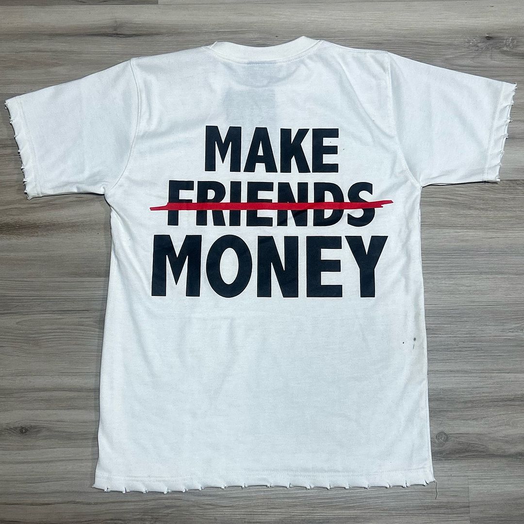 Vercoo Vintage Make Money Not Friends Portrait Graphic Cotton T-Shirt