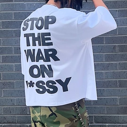 Vercoo Vintage Stop The War On P Ssy Graphic Cotton T-Shirt