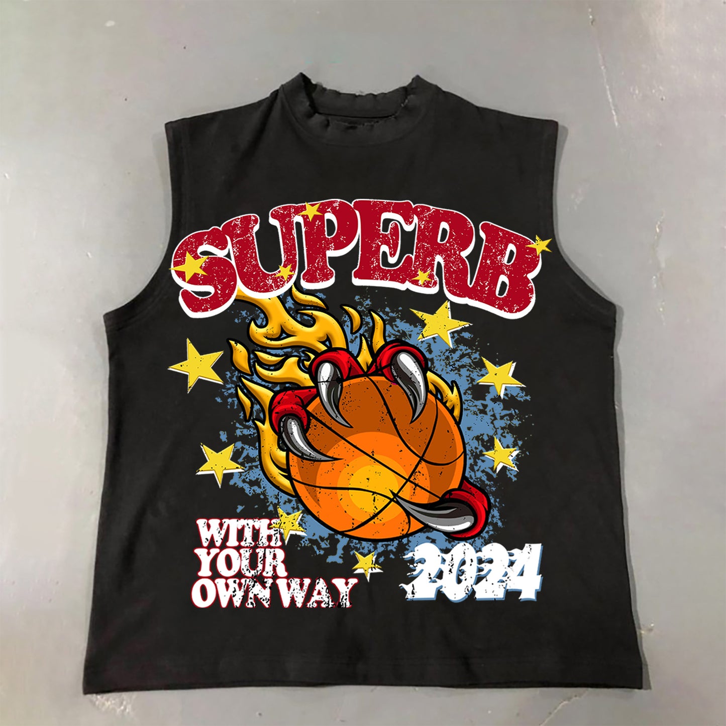 Men's Casual Street Basketball Fire Print Cotton Tank Top