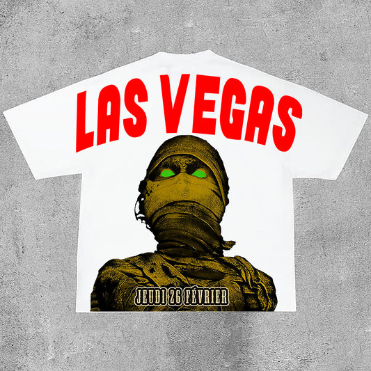 Las Vegas Vintage Portrait Print Cotton Casual T-Shirt